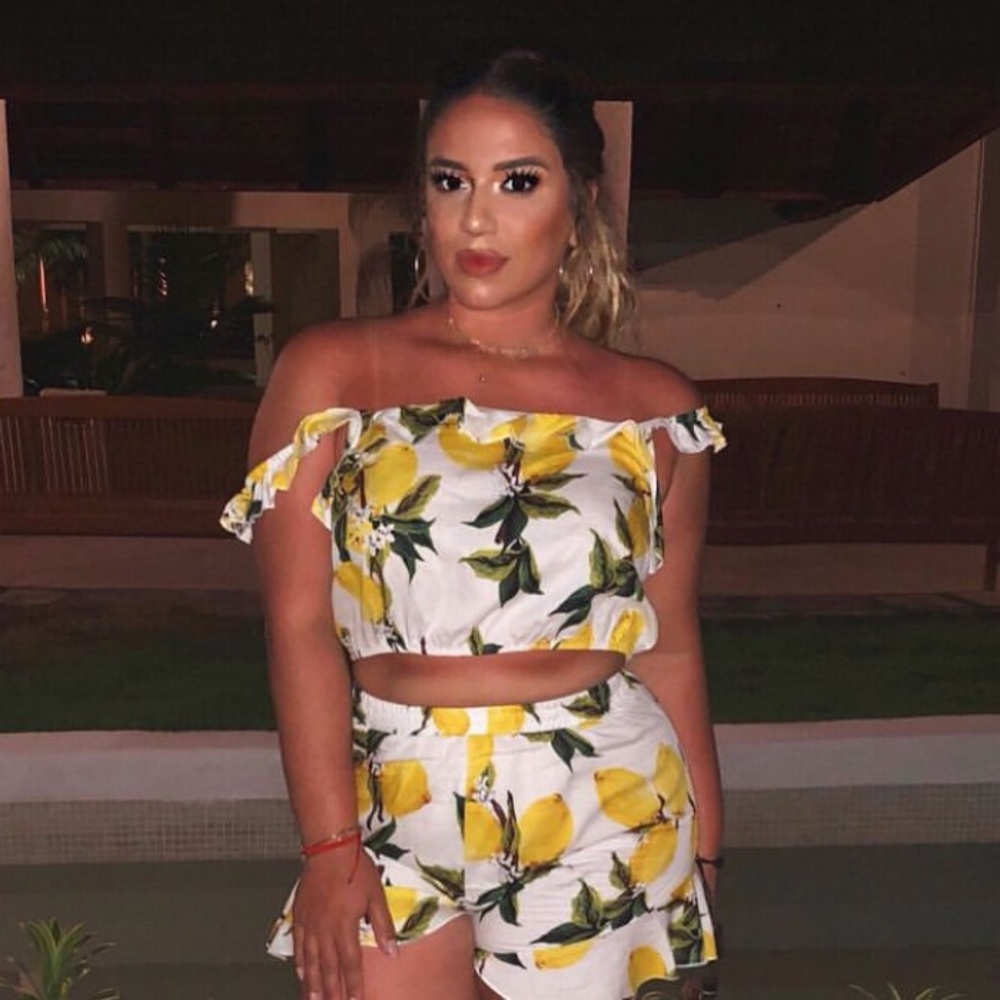 Lemon printed ruffle cropped tank top